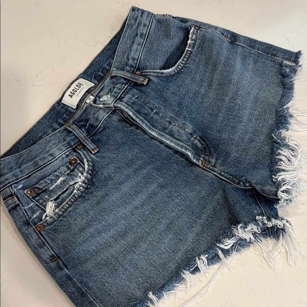 Agolde Classic Parker Frayed Denim Shorts Size 26